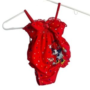 Disney Store Minnie Mouse Red Polka Dot Ice Cream One Piece Bow Bathing Suit